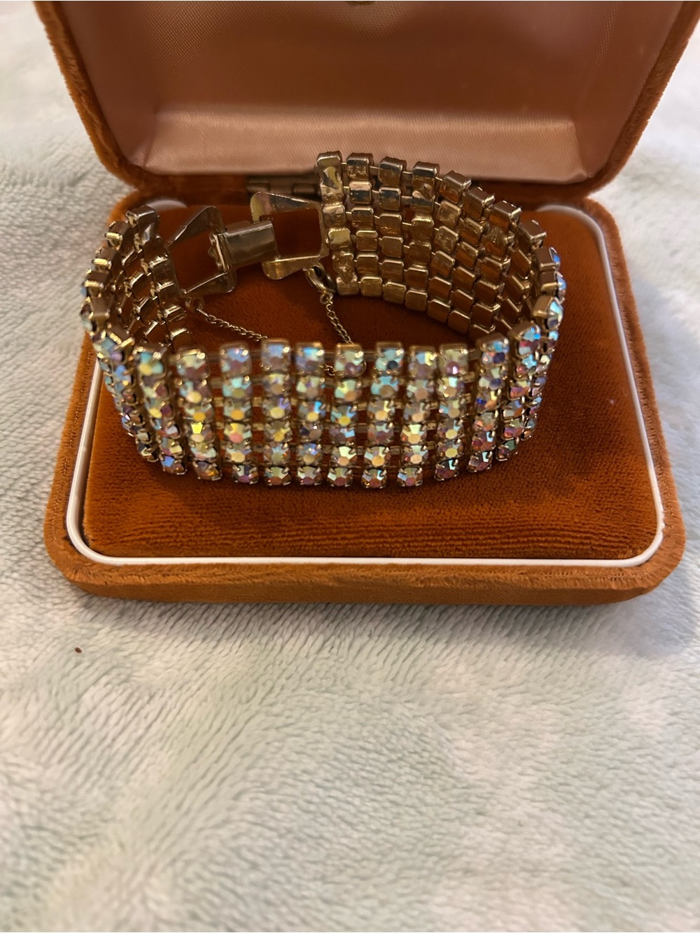 Aurora Crystal Stretch Bracelet — Gold Tone with Iridescent Stones